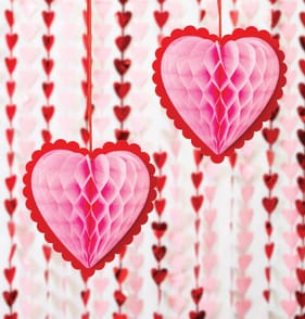 Valentines Hanging Honeycomb Paper Hearts 2 Pack - Pink