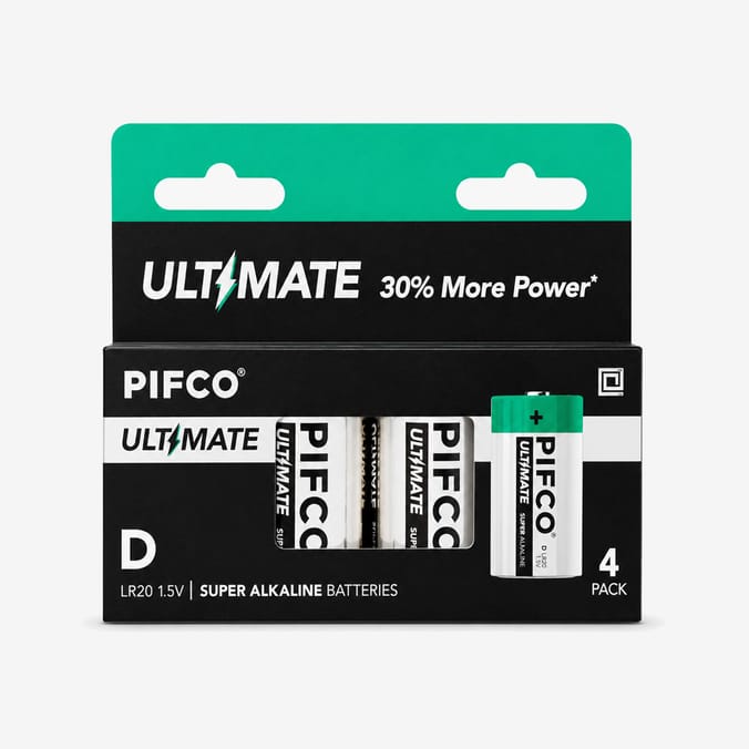 Pifco D Ultimate Super Alkaline Batteries 4 Pack
