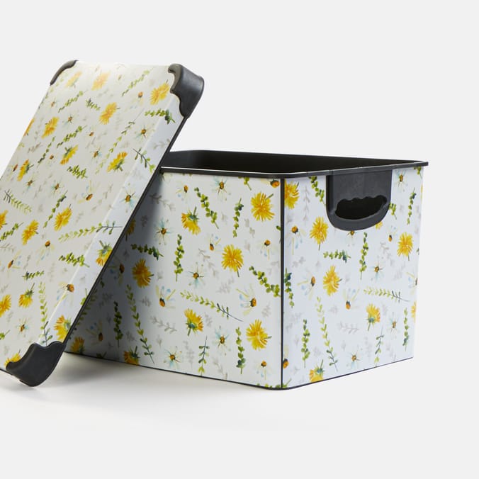 Floral Print Storage Box 17L - White (Yellow Flowers)