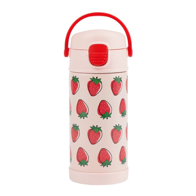 Printed Stainless Steel Pink Water Bottle 350ml - Strawberry