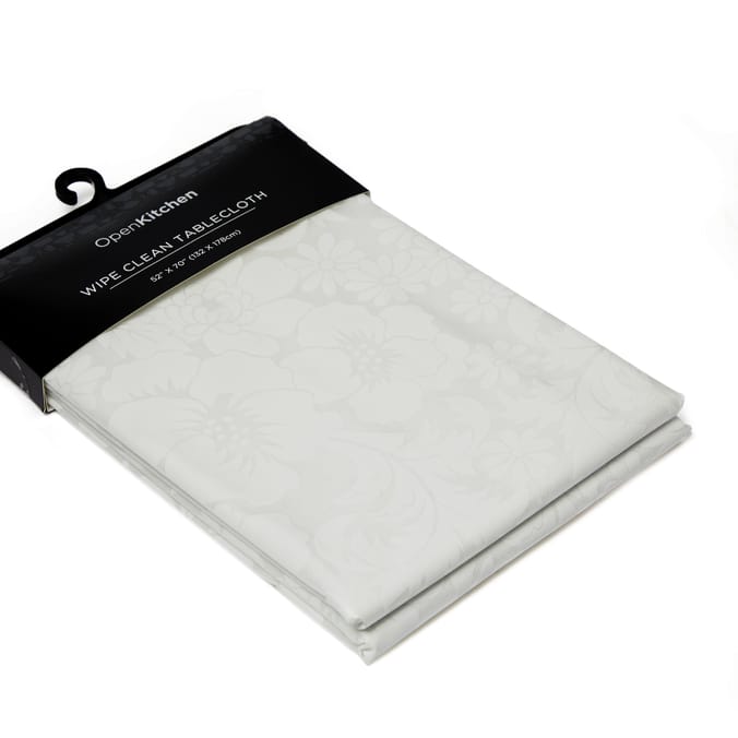 Open Kitchen Wipe Clean Tablecloth - White Flowers