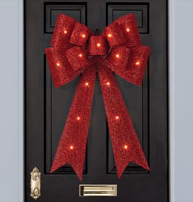 Festive Feeling Battery Operated Light-Up Christmas Bow - Red