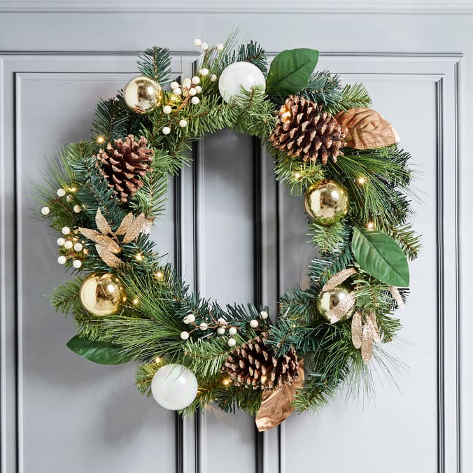 Festive Feeling 24" Indoor Decorated Pre-Lit Wreath