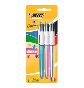 Bic 4 Colours Ballpoint Pens 3 Pack - Shine