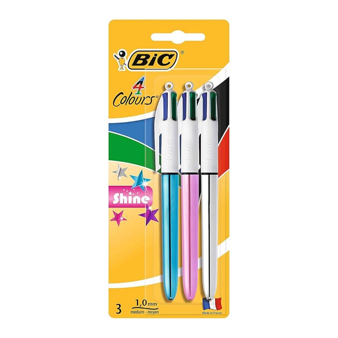 Bic 4 Colours Ballpoint Pens 3 Pack - Shine