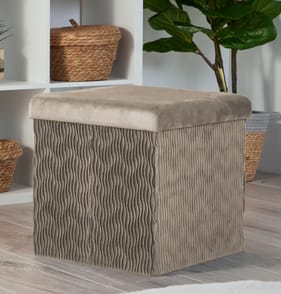 Home Collections Pleated Velvet Square Storage Ottoman - Natural