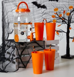 Haunted House Halloween Drink Dispenser With 4 Cups - Orange
