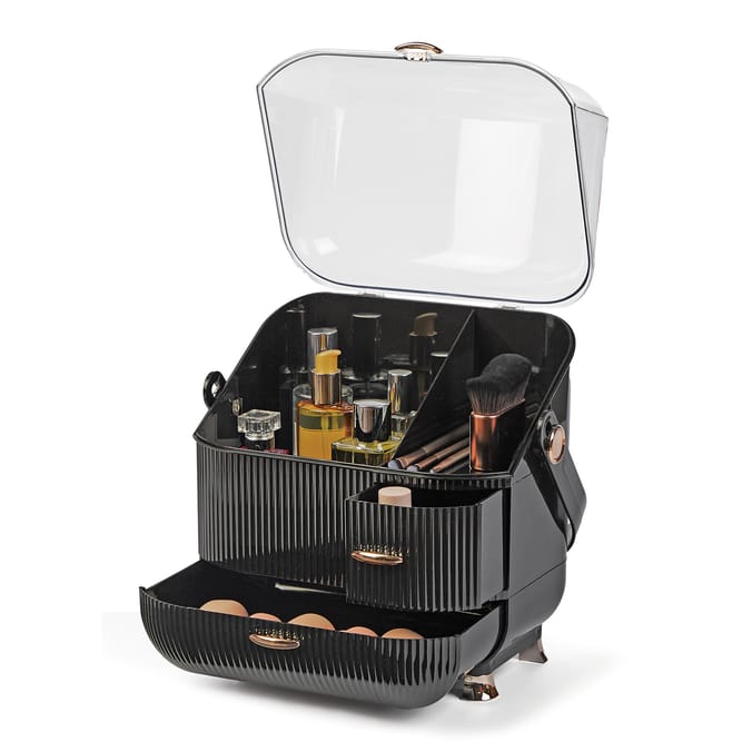 Make Up Organiser Cosmetic Ribbed Storage Box - Black