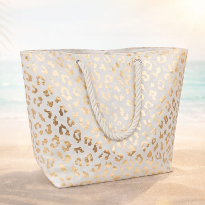Hello Summer Canvas Beach Bag - Leopard