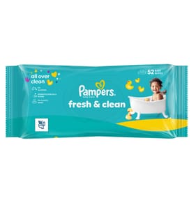 Pampers Fresh Clean Baby Wipes Plastic Free 52s