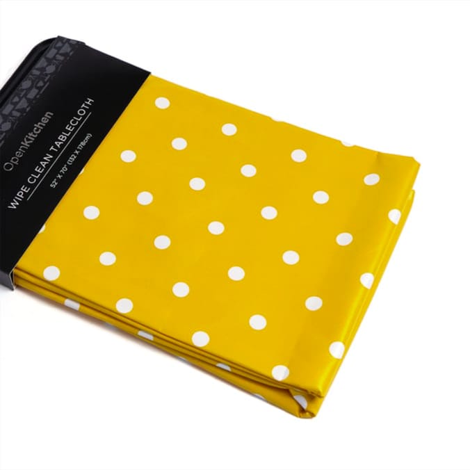 Open Kitchen Wipe Clean Tablecloth - Yellow Polka Dot