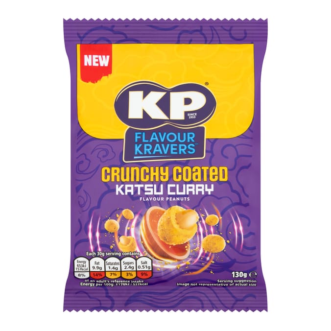 KP Flavour Kravers Crunchy Coated Katsu Curry Peanuts 130g