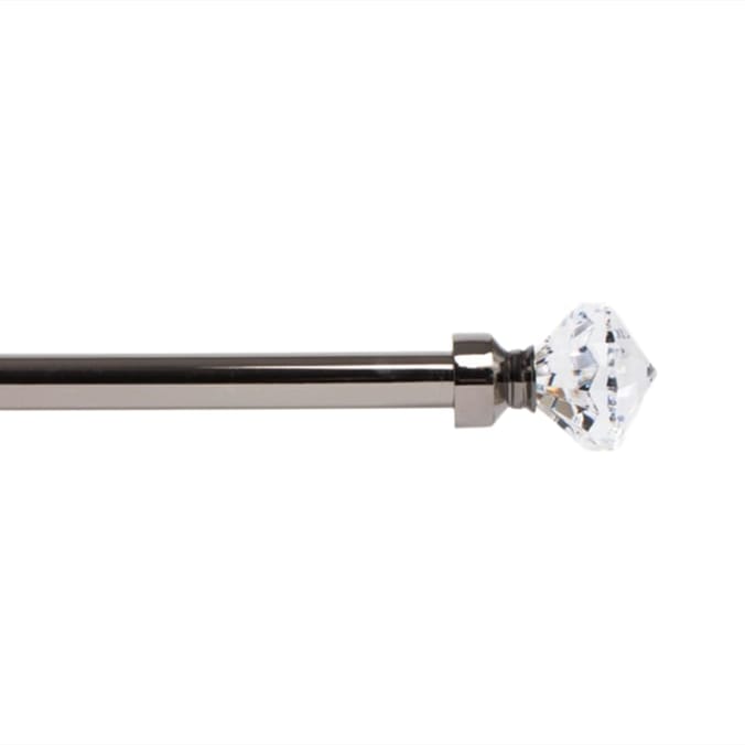 Extendable Metal Curtain Pole With Crystal Finial - Black Nickel