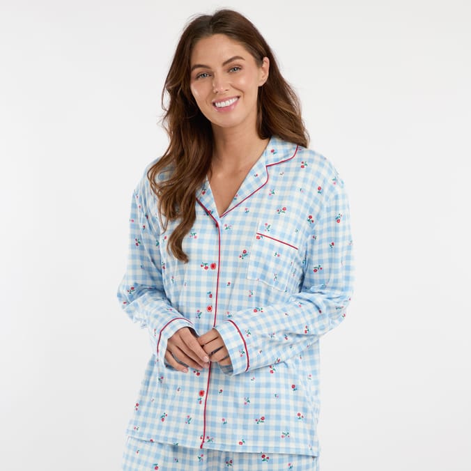 Originals Ladies Blue Checked Floral Pyjamas