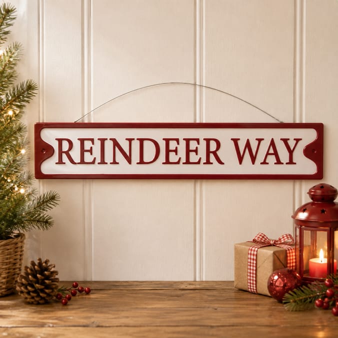 Sleigh Bells Metal Hanging Plaque - Reindeer Way