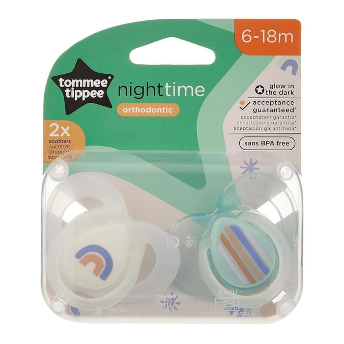 Tommee Tippee Night Time 2 Orthodontic Soothers 6-18m - Glow In the Dark