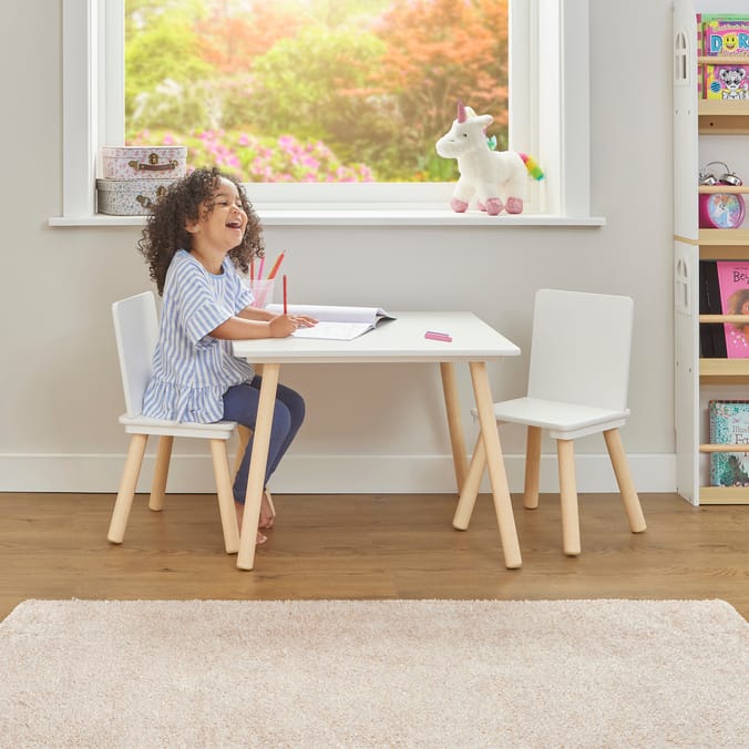 Liberty House Toys Toddler Bed and Table and Two Chairs Set - White