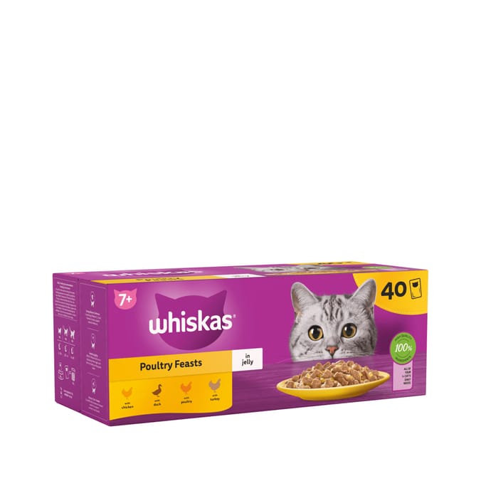 Whiskas Poultry Feasts in Jelly 7+ Senior Wet Cat Food Pouches 40x85g