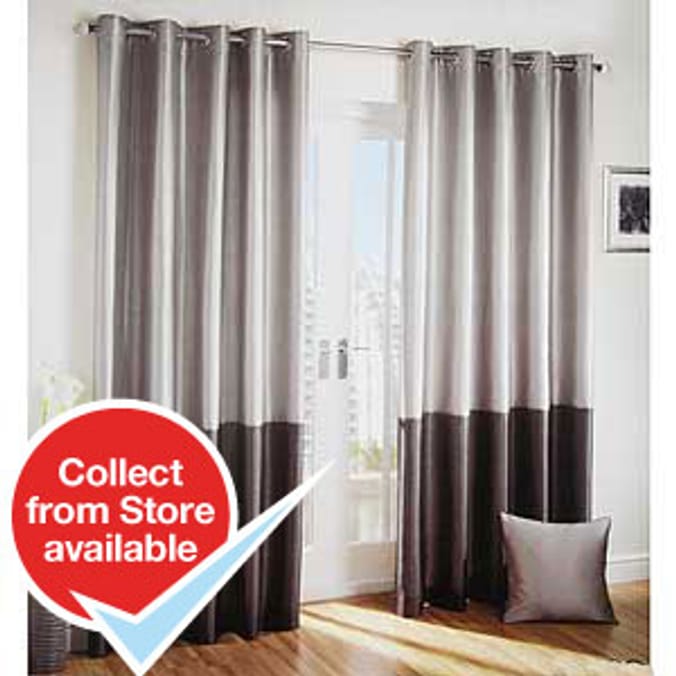Silver and Charcoal Faux Silk Curtains 167 x 182 cm Home Bargains