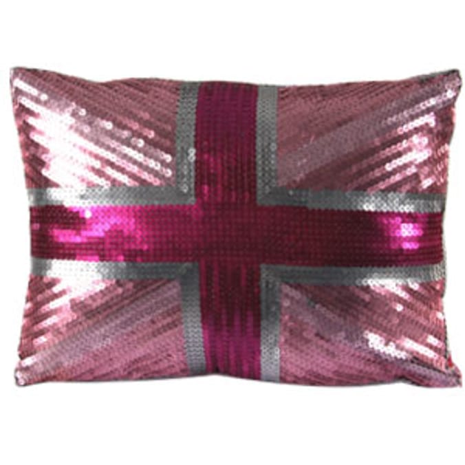 Union Jack Sequin Cushion Pink