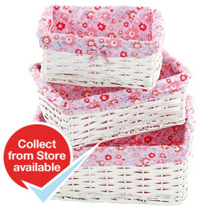 Set of 3 Wicker Storage Baskets Pink Floral Home Bargains