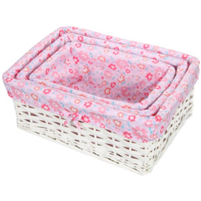 Set of 3 Wicker Storage Baskets Pink Floral Home Bargains