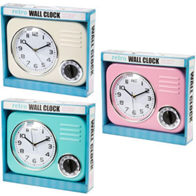 Retro Wall Clock with Timer Home Bargains