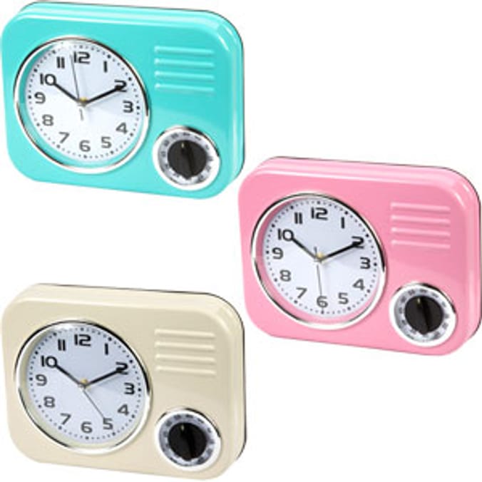 Retro Wall Clock with Timer Home Bargains