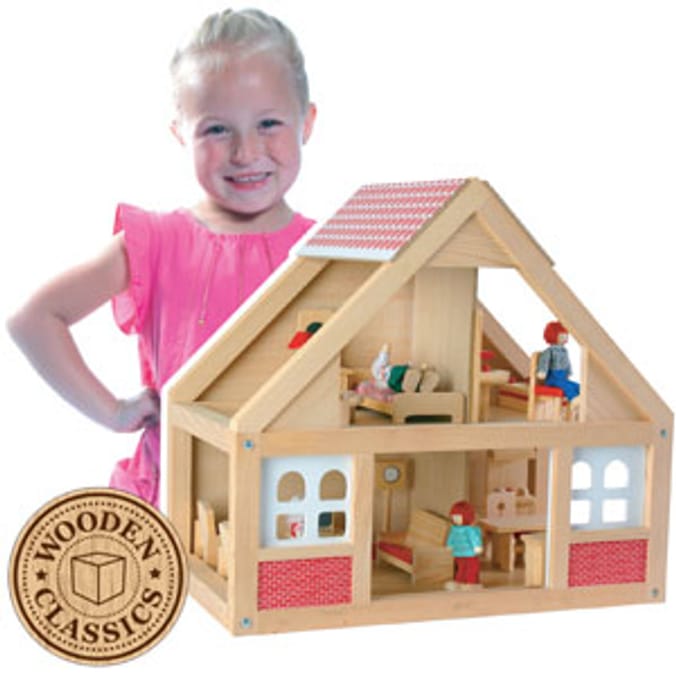 Wooden Classics Dolls House with 4 Figures Home Bargains