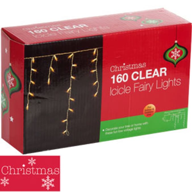 Christmas 160 Clear Icicle Fairy Lights Home Bargains