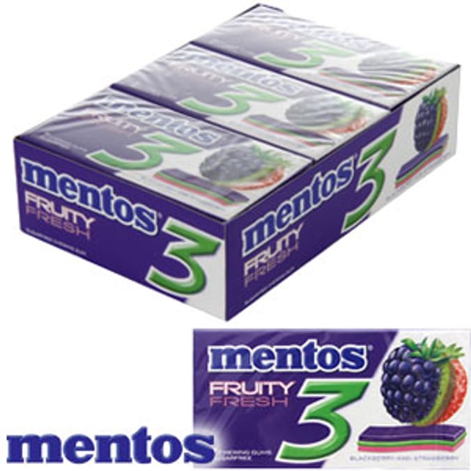 Mentos 3 Layer Gum:Blackberry  Fruity Fresh (Case of 12 Packs)