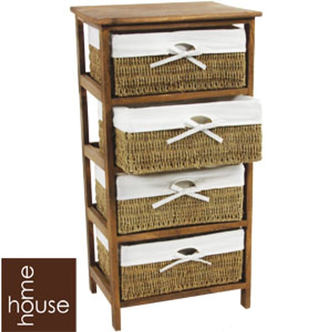 Seagrass Four Drawer Storage Unit drawers basket Home Bargains