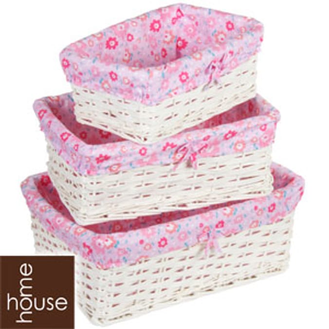 Set of 3 Wicker Storage Baskets Pink Floral mothers day hamper drawer