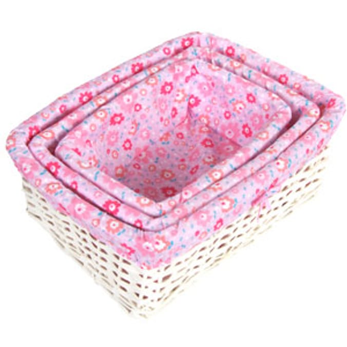 Set of 3 Wicker Storage Baskets Pink Floral mothers day hamper drawer