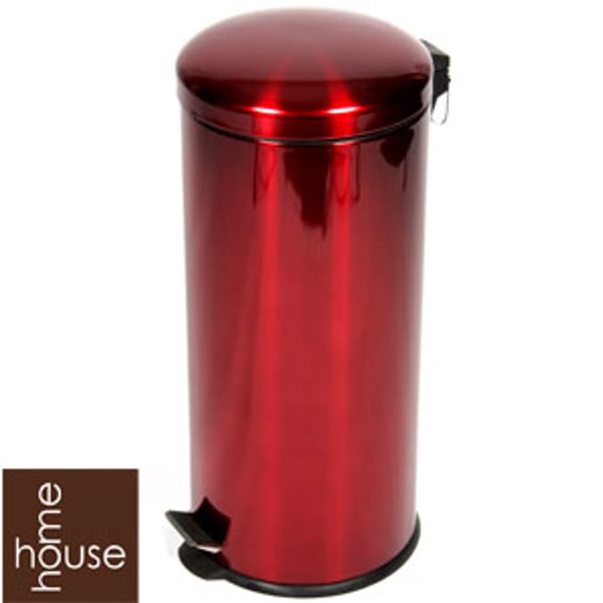 Metallic Coloured Red 30L Pedal Bin, kitchen bin, waste disposal unit Home Bargains