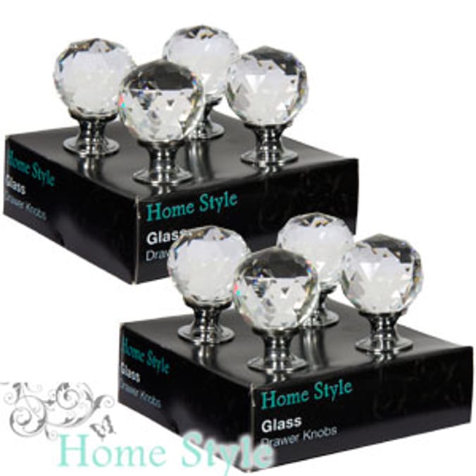 Home Style Glass Drawer Knobs Medium (Set of 8) handles Home Bargains