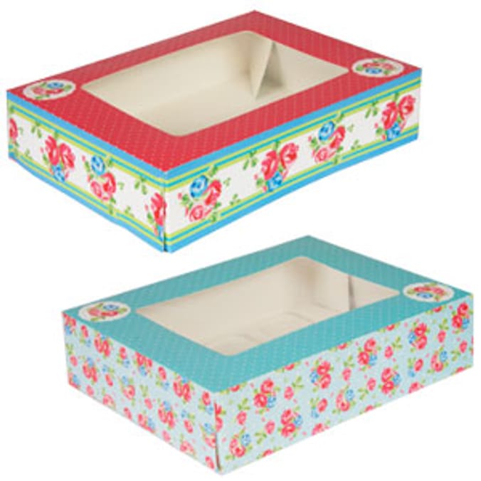 Large Vintage Tea Party Cupcake Boxes (Case of 24) muffin Home Bargains