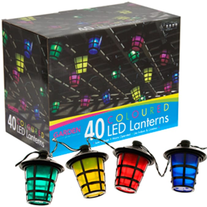 Garden Coloured LED Lanterns, garden fairy lights, coloured outdoor