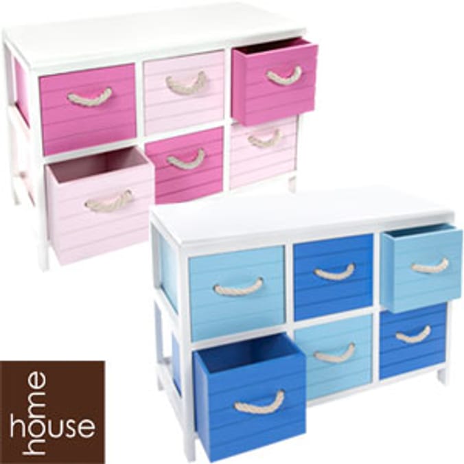 Wooden Six Drawer Storage Unit Blue Home Bargains