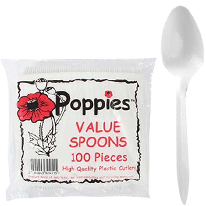 Poppies Quality Plastic Spoons (Case of 1000) bbq barbecue party