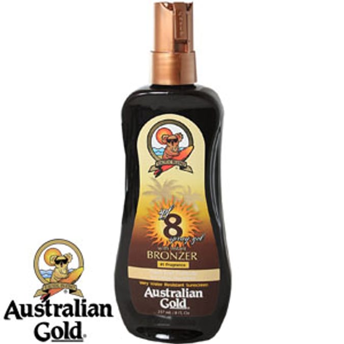 Australian Gold 237ml Bronzer Sunscreen Spray SPF8 cream lotion Home Bargains