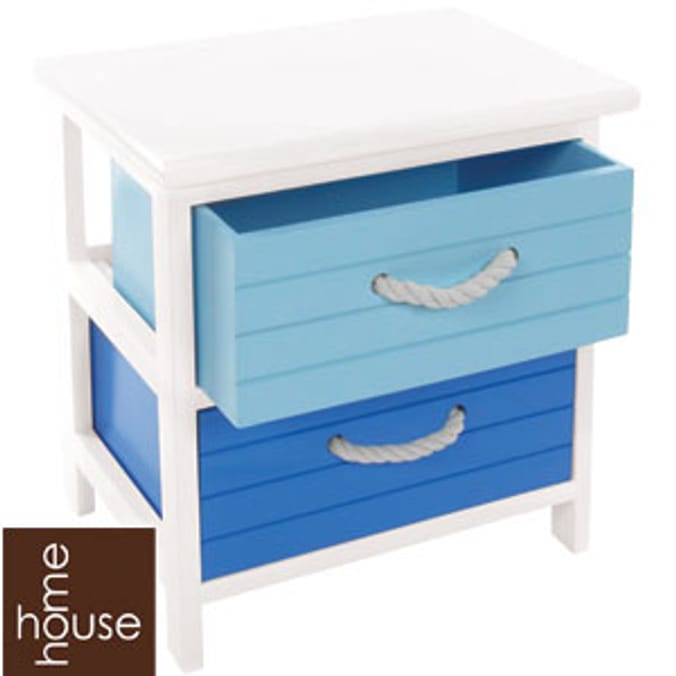 Wooden Two Drawer Storage Unit Blue Home Bargains