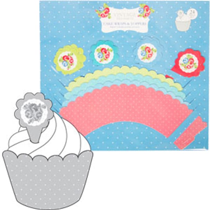 Vintage Tea Party Cake Wraps & Toppers (Case of 24) Home Bargains