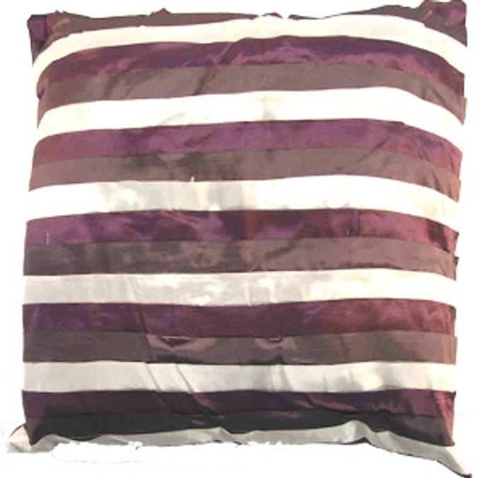 Exquisite Ribbon Bands Cushion Aubergine Home Bargains