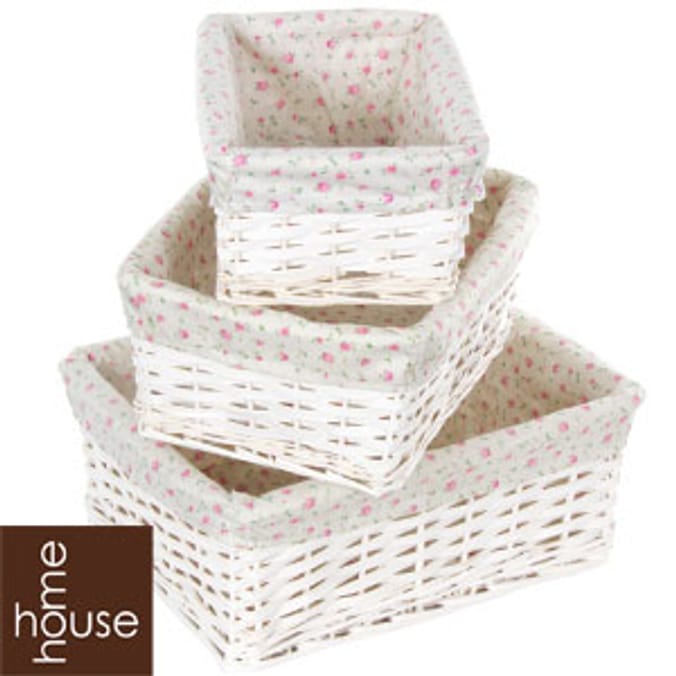 Wicker Storage Baskets Pink Roses (Set of 3) Home Bargains