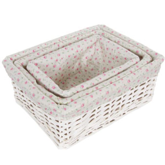 Wicker Storage Baskets Pink Roses (Set of 3) Home Bargains