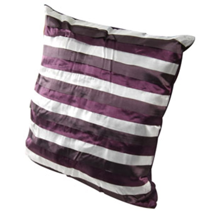 Exquisite Ribbon Bands Cushion Aubergine Home Bargains