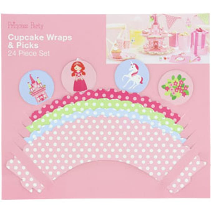 Princess Party Cupcake Wraps & Picks (288 Sets) Home Bargains