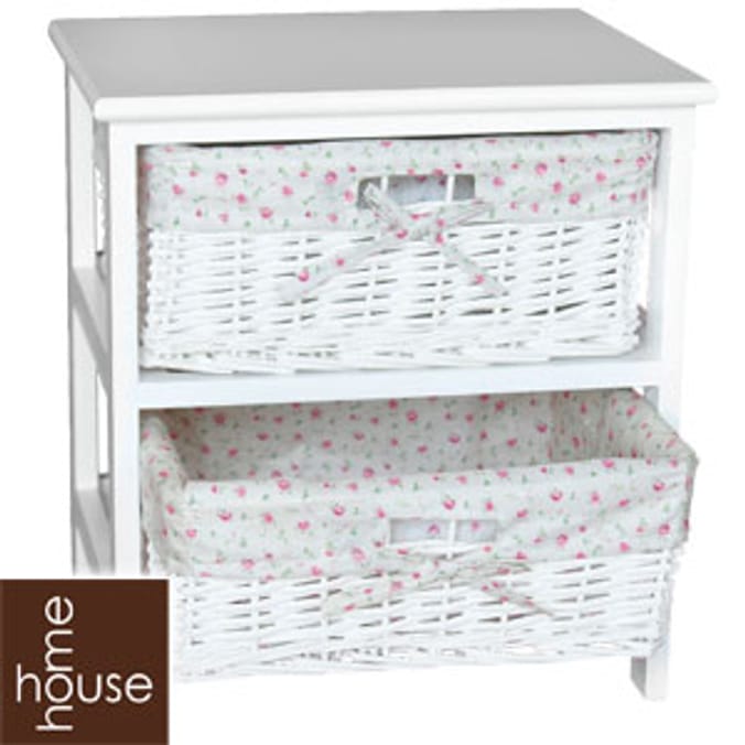 White Willow Two Drawer Storage Unit Pink wicker drawers