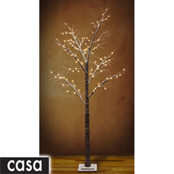 Casa Floor Standing LED Snowy Tree Natural Brown Home Bargains